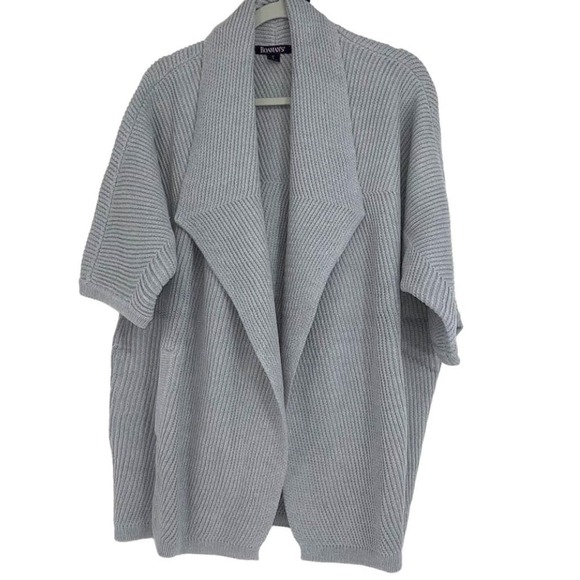 Roaman's Sweaters - ROAMAN'S GRAY KNIT POCKETED SHORT SLEEVE CARDIGAN WRAP SIZE 12
